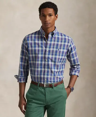 Men's Classic-Fit Performance Oxford Shirt-6812B Purple Blue Multi 