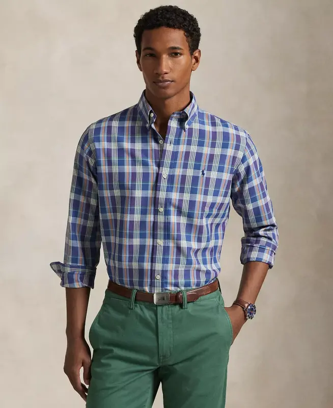 Men's Classic-Fit Performance Oxford Shirt-6812B Purple Blue Multi - 1