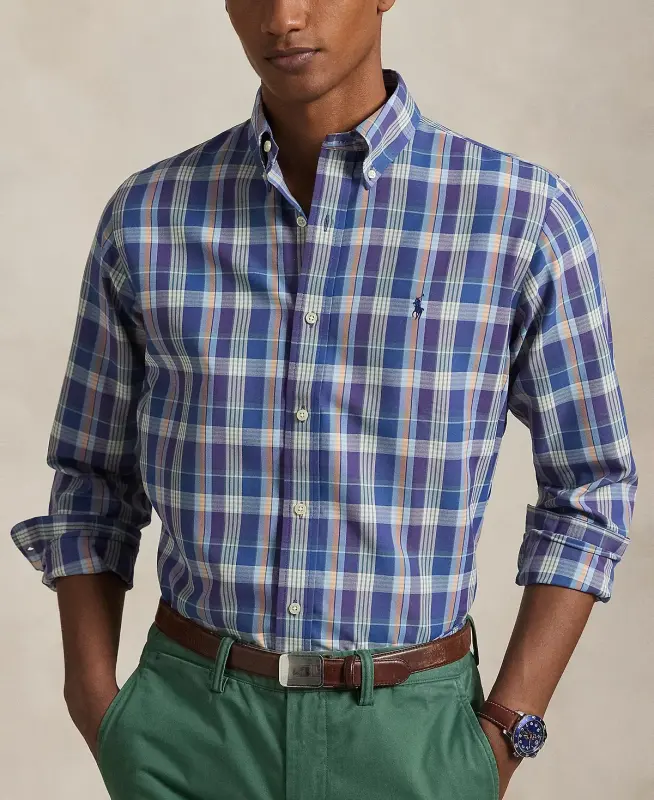 Men's Classic-Fit Performance Oxford Shirt-6812B Purple Blue Multi - 3