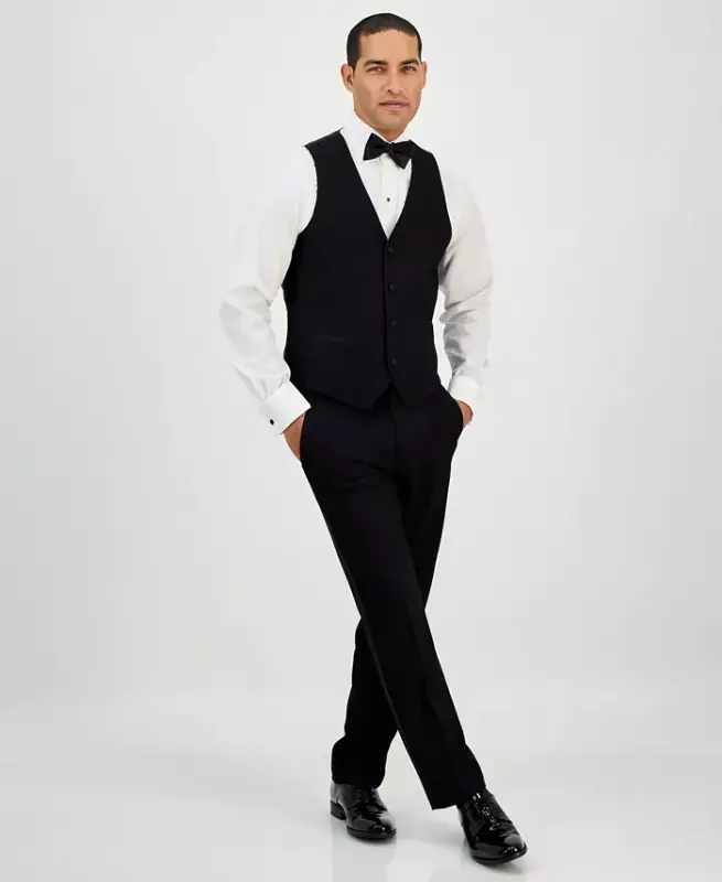 Men's Classic-Fit Stretch Black Tuxedo Vest, Created for Modazone - Black - 1