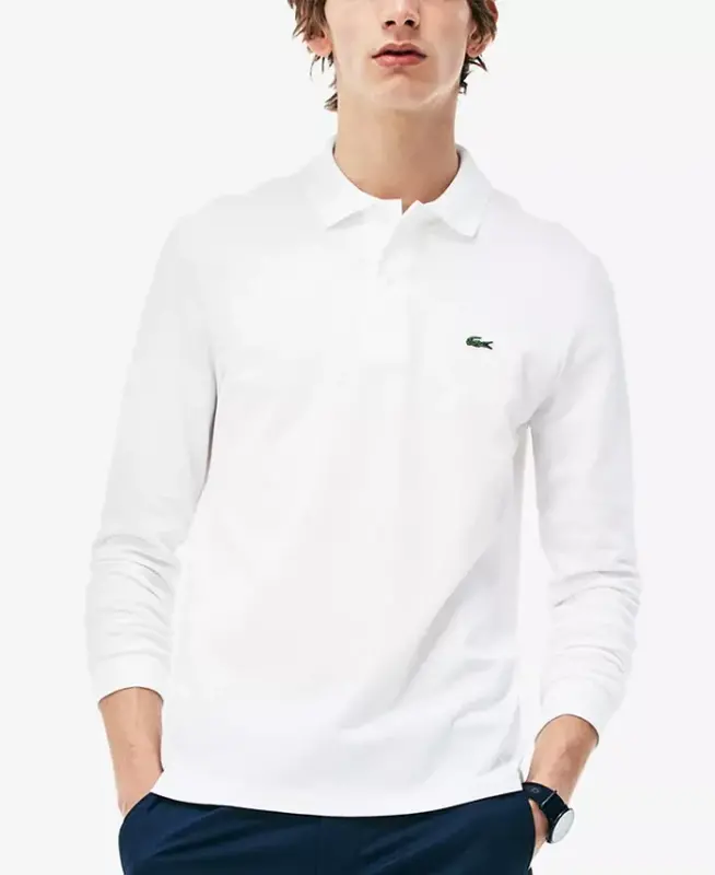 Men's Classic Fit Long-Sleeve Polo Shirt - White - 1