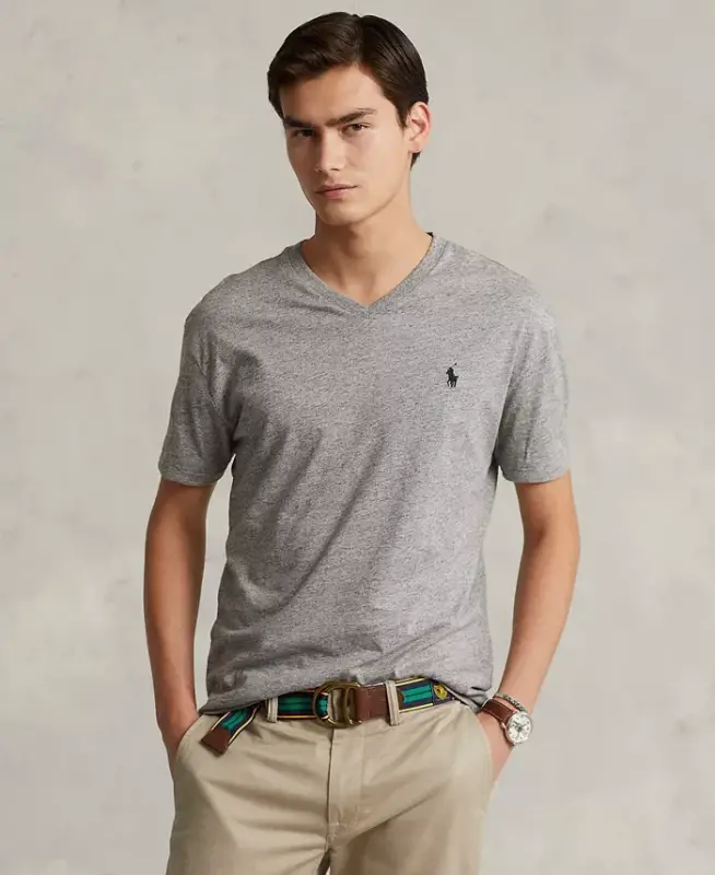 Men's Classic-Fit V Neck T-Shirt-Dark Grey Heather - POLO RALPH LAUREN