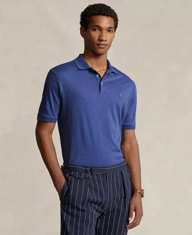 Men's Classic Fit Soft Cotton Polo-Faded Royal Heather - 1