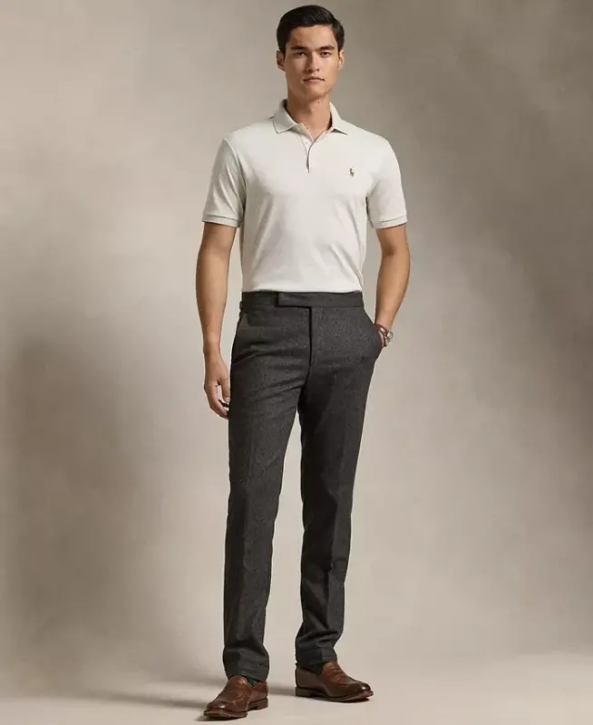 Men's Classic-Fit Soft Cotton Polo Shirt - American Heather Cream - 1
