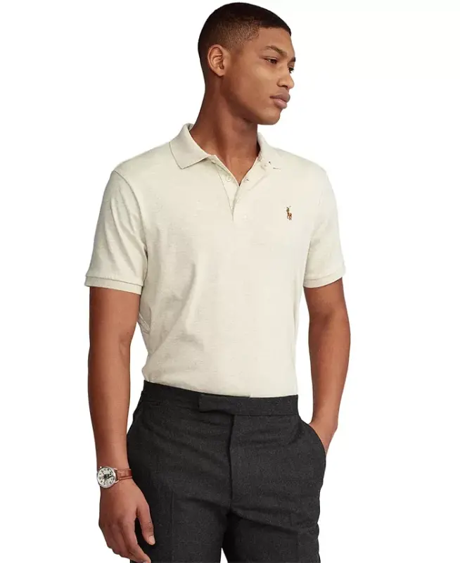 Erkek Klasik Kesim Yumuşak Pamuklu Polo - Amerikan Heather Krem - 2