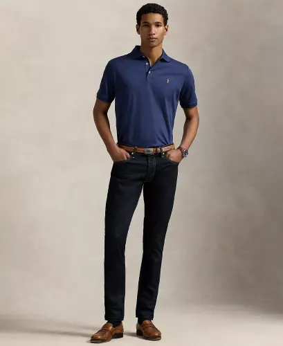 Men's Classic-Fit Soft Cotton Polo Shirt - Spring Navy Blue Heather - 4