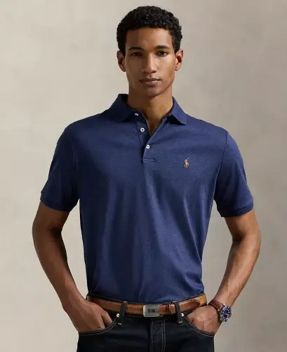 Men's Classic-Fit Soft Cotton Polo Shirt - Spring Navy Blue Heather 
