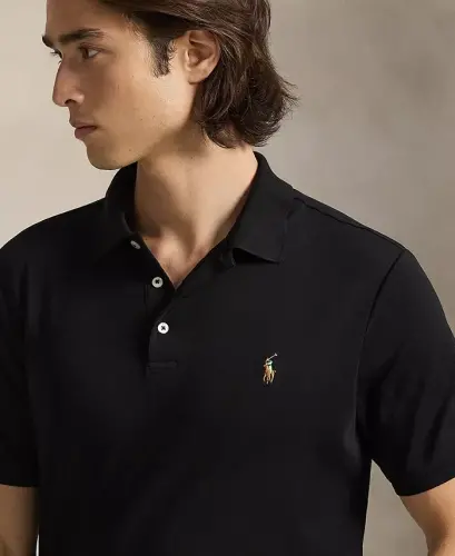 Men's Classic Fit Soft Cotton Polo-Polo Black Multi - 3