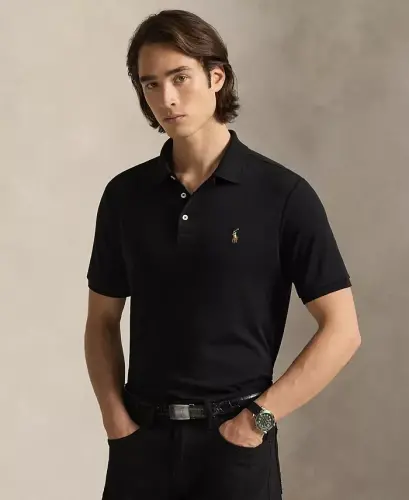 Men's Classic Fit Soft Cotton Polo-Polo Black Multi 