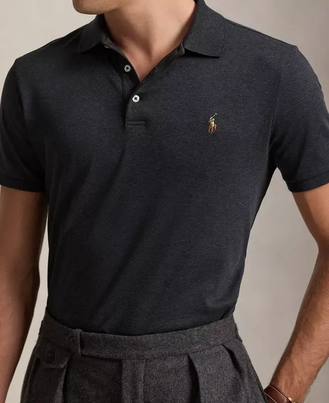 Men's Classic-Fit Soft Cotton Polo Shirt-Black Marl Heather - 3
