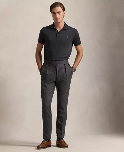 Men's Classic-Fit Soft Cotton Polo Shirt-Black Marl Heather - 4