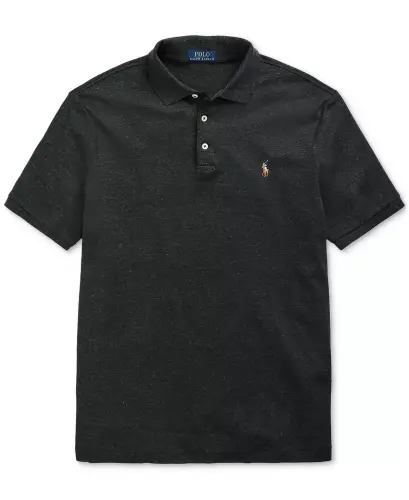 Men's Classic-Fit Soft Cotton Polo Shirt-Black Marl Heather - 5