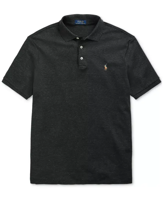 Men's Classic-Fit Soft Cotton Polo Shirt-Black Marl Heather - 5