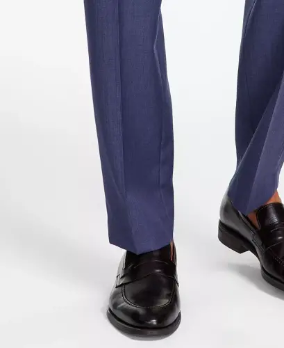 Men's Classic-Fit Wool-Blend Stretch Solid Suit Separates Pant - Blue Solid - 7