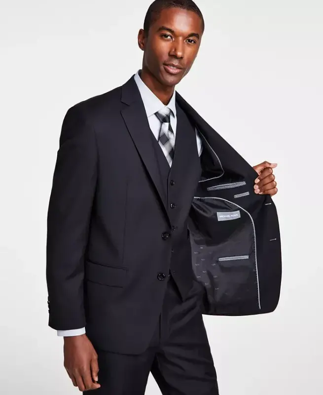 Men's Classic-Fit Wool-Blend Stretch Solid Suit Jacket - Black - 4