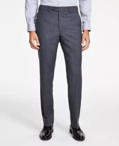 Men's Classic-Fit Wool-Blend Stretch Solid Suit Separates Pant - Mid Grey 