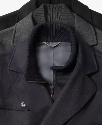 Men's Classic-Fit Wool Blend Solid Overcoat - Navy - 2