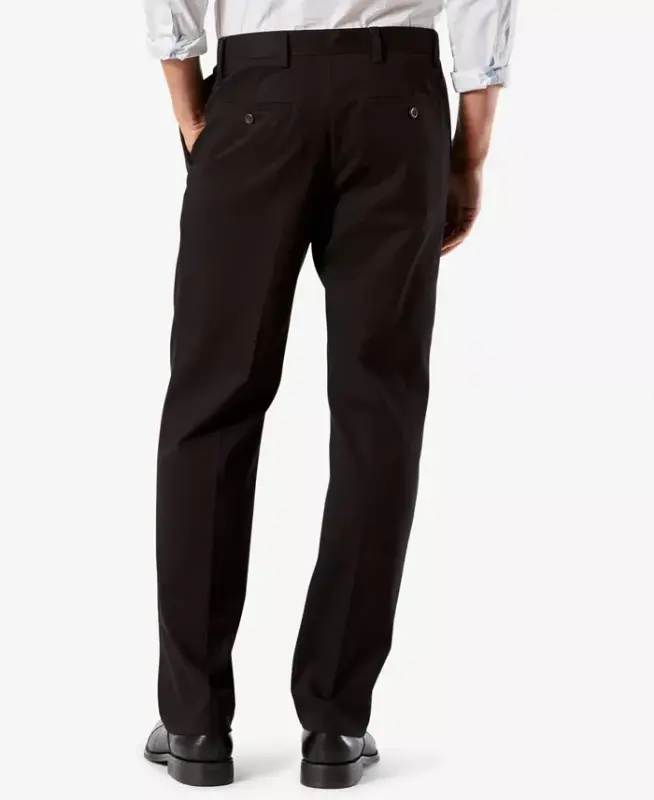 Men's Easy Classic Pleated Fit Khaki Stretch Pants - Black - 2