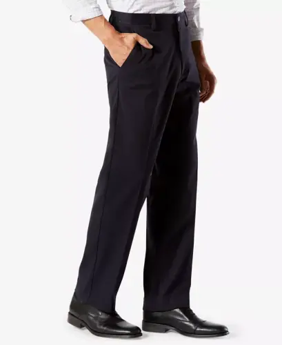 Men's Easy Classic Pleated Fit Khaki Stretch Pants - Black - 3
