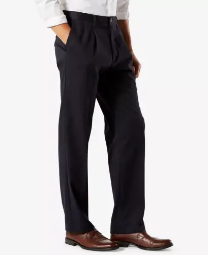 Men's Easy Classic Pleated Fit Khaki Stretch Pants - Dockers Navy - 3