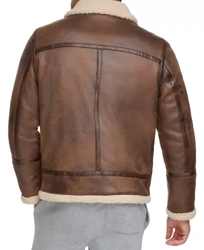 Men's Classic Faux Shearling B-3 Bomber Jacket - Brown - 2