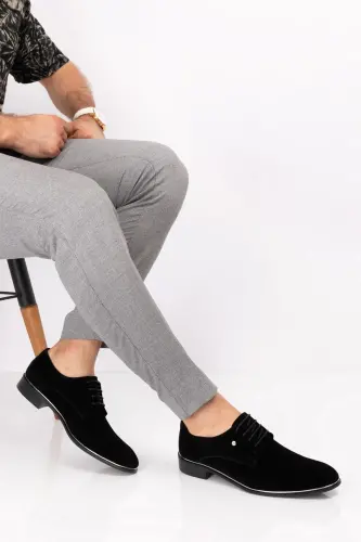 Erkek Klasik Takım Elbise Ve Damatlık Rugan Mat Süet Ayakkabı-Siyah Süet - DEPDERI (1)