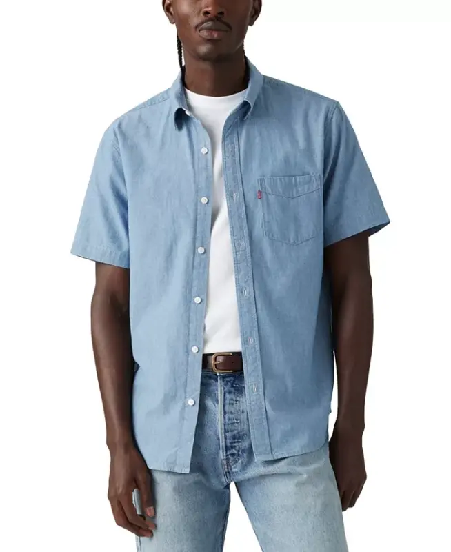 Men's Classic 1 Pocket Short Sleeve Regular Fit Shirt - Blue - 1