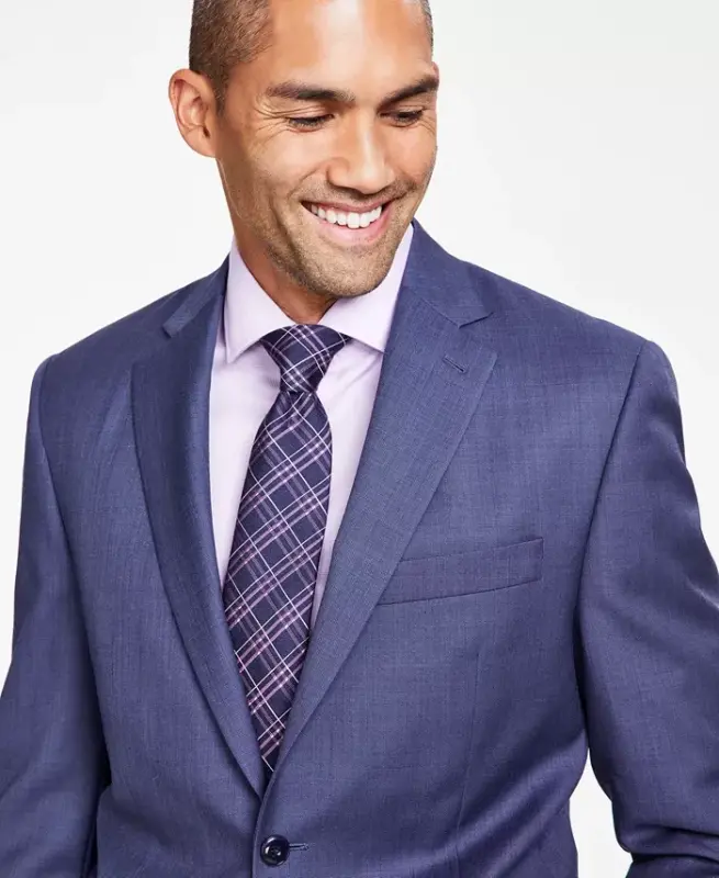 Men's Classic-Fit Wool-Blend Stretch Solid Suit Jacket - Blue Solid - 3