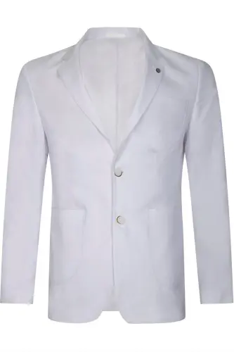 Erkek Klasik Yaka Casual Şık Rahat Kalıp Blazer Ceket - BEYAZ - 1