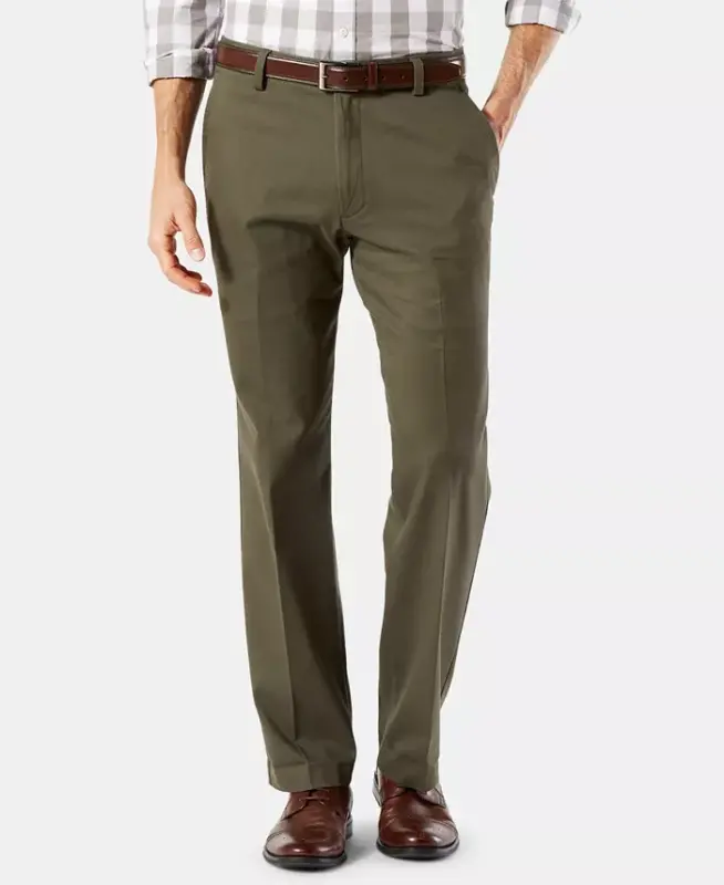 Men's Easy Straight Fit Khaki Stretch Pants - Olive Grove - 1