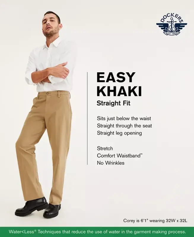 Men's Easy Straight Fit Khaki Stretch Pants - Olive Grove - 7