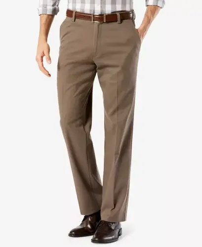Men's Easy Straight Fit Khaki Stretch Pants-Dark Pebble 