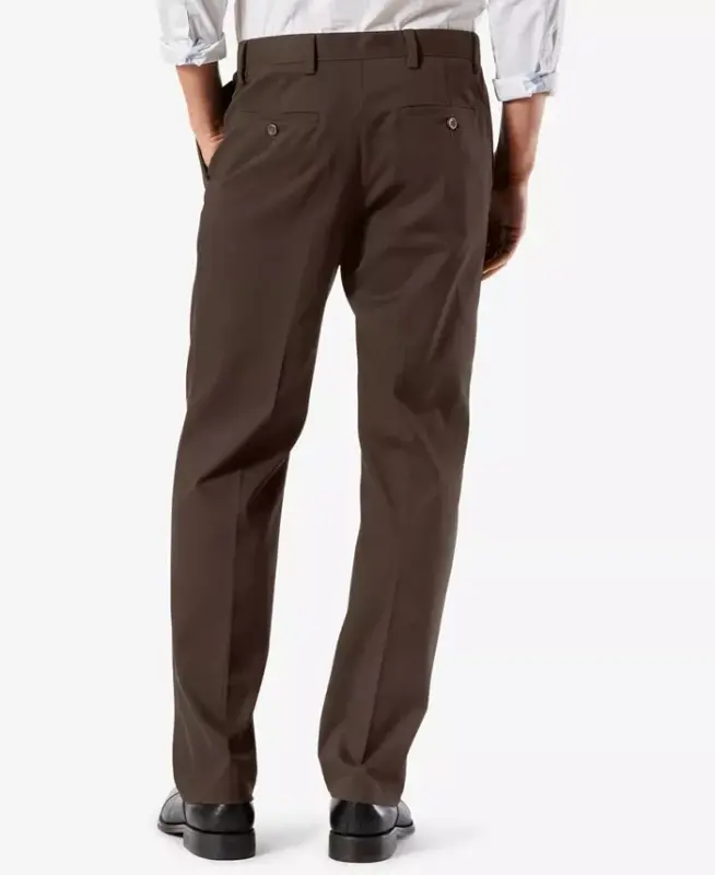 Men's Easy Classic Pleated Fit Khaki Stretch Pants - Coffee Bean - 2