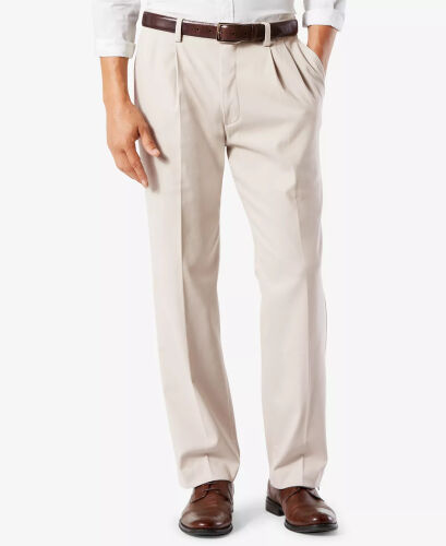 Men's Easy Classic Pleated Fit Khaki Stretch Pants - Cloud - DOCKERS (1)