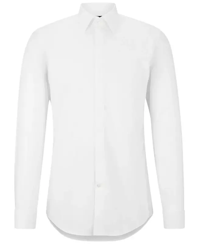 Men's Easy-Iron Stretch Cotton Slim-Fit Dress Shirt - White - 3