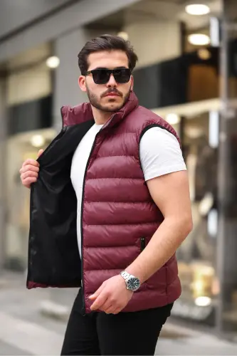 Erkek Kolsuz Fermuarlı Cepli Basic Bordo Şişme Yelek - BORDO - TREND YAŞAR (1)