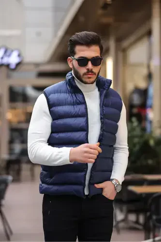 Erkek Kolsuz Fermuarlı Cepli Basic Laci Şişme Yelek-LACİVERT - TREND YAŞAR (1)