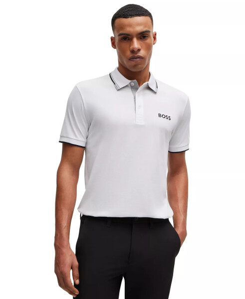 Men's Contrast Logo Cotton-Blend Polo Shirt-White 