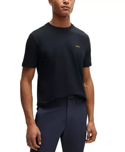 Men's Contrast Logo Regular-Fit T-Shirt - Dark Blue, Gold - 1