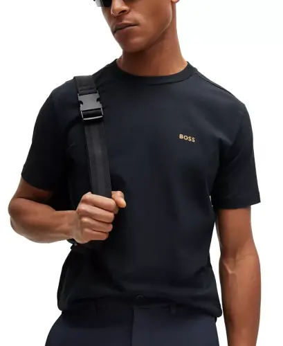 Men's Contrast Logo Regular-Fit T-Shirt - Dark Blue, Gold - 3