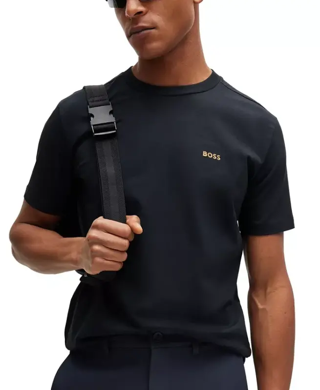 Men's Contrast Logo Regular-Fit T-Shirt - Dark Blue, Gold - 3