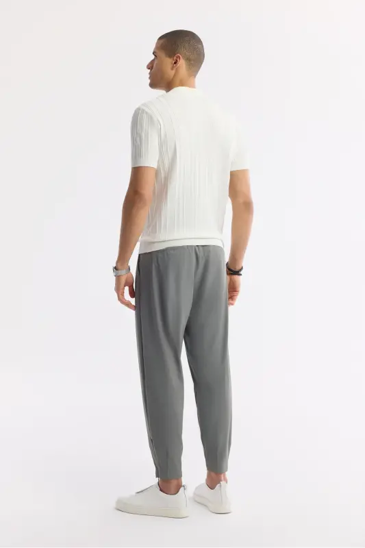 Erkek Koyu Gri Klasik Bel Kırışmaz Teknik Baggy Fit Kumaş Pantolon A51Y3021 - Koyu Gri - 3