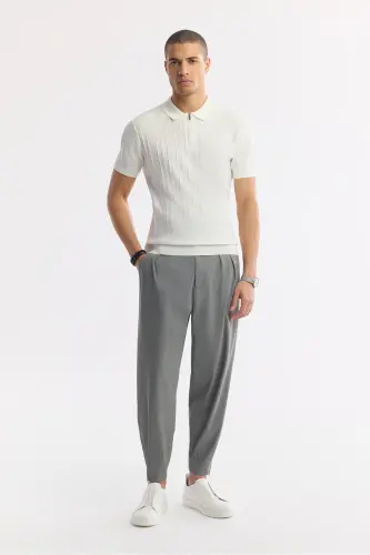 Erkek Koyu Gri Klasik Bel Kırışmaz Teknik Baggy Fit Kumaş Pantolon A51Y3021 - Koyu Gri - 6