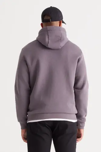 Erkek Koyu Gri Standart Fit Içi Polarlı 3 Iplik Kapüşonlu Kanguru Cepli Pamuklu Sweatshirt - Koyu Gri - 9