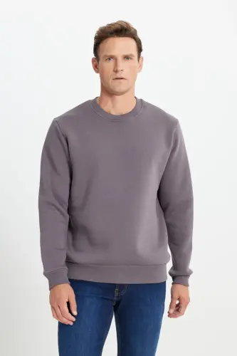 Erkek Koyu Gri Standart Fit Normal Kesim Içi Polarlı 3 Iplik Bisiklet Yaka Sweatshirt - Koyu Gri - 3