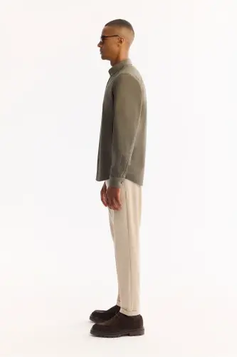 Erkek Koyu Haki Düğmeli Yaka Pamuklu Soft Touch Regular Fit Gömlek B002036-Koyu Haki - 3