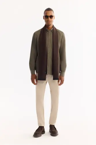 Erkek Koyu Haki Düğmeli Yaka Pamuklu Soft Touch Regular Fit Gömlek B002036-Koyu Haki - 6