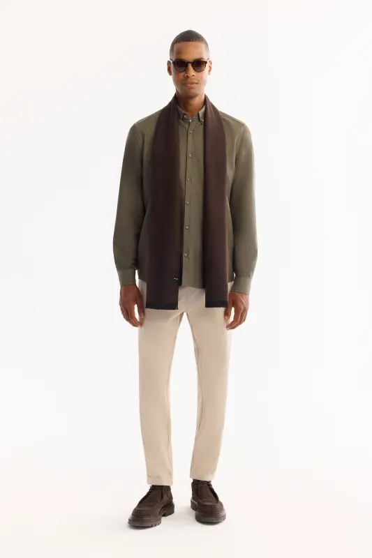 Erkek Koyu Haki Düğmeli Yaka Pamuklu Soft Touch Regular Fit Gömlek B002036-Koyu Haki - 6