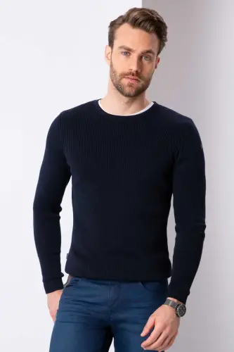 Erkek Koyu Lacivert Slim Fit Triko Kazak-VR100 - PIERRE CARDIN (1)