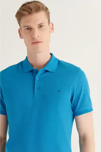 Erkek Koyu Mavi Basic Pamuklu Polo Yaka T-shirt E001004-Koyu Mavi - AVVA (1)